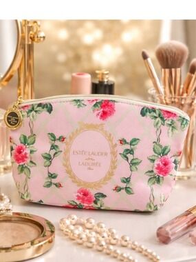 Estee Lauder x LADUREE Paris Pink Floral Cosmetic Pouch makeup bag toiletry bag